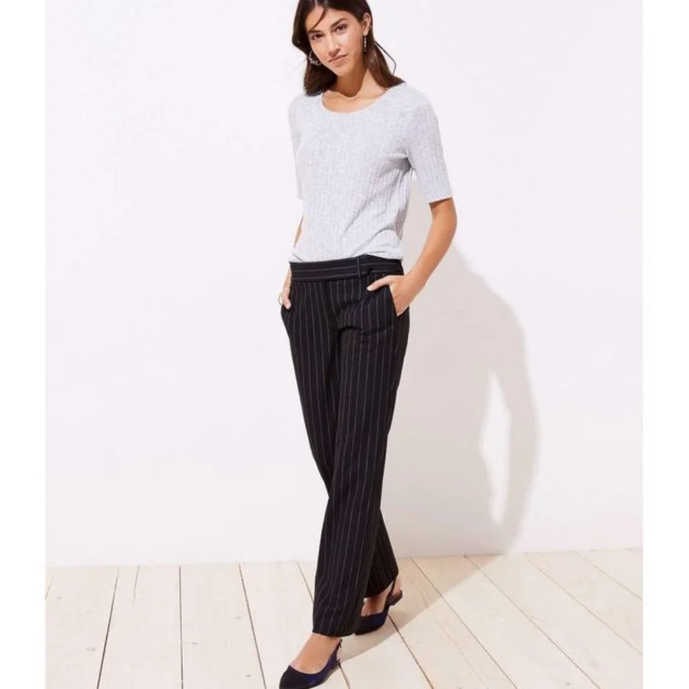 NWT‎ LOFT Women's Trousers in Pinstripe- Marisa Fit